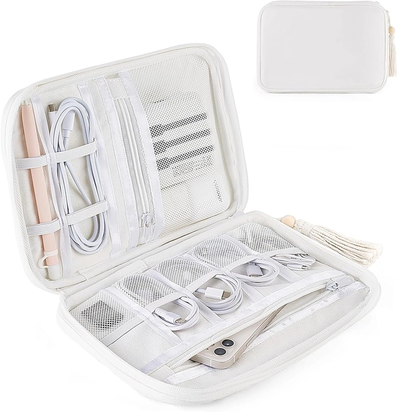 Amazon.com: Mkono Electronics Organizer Travel Cable Cord Organizer Cotton Bag, Portable All-in-One Accessories Travel Essentials Storage Case with Tassel for Cable Charger Phone USB Pouch for Women, White : Electronics