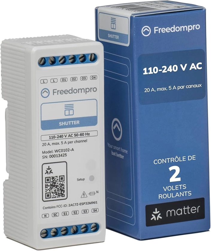 Freedompro Module Volet Roulant DIN WC0102-A, Interrupteur WiFi Intelligent 2 Canaux, Domotique, Compatible avec HomeKit Apple, Alexa, Google Home, Matter, sans Hub, 110-230V, pour Boîte de Dérivation