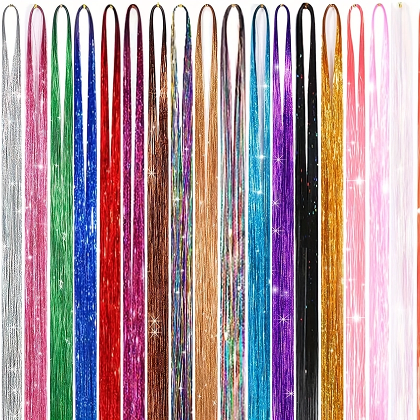 Sparkle Hair Tinsel Heat Resistant, Multi-color Colors 48 Inch Glitter Fairy Hair Accessories Perfect For Christmas New Year Halloween Or Cosplay Part