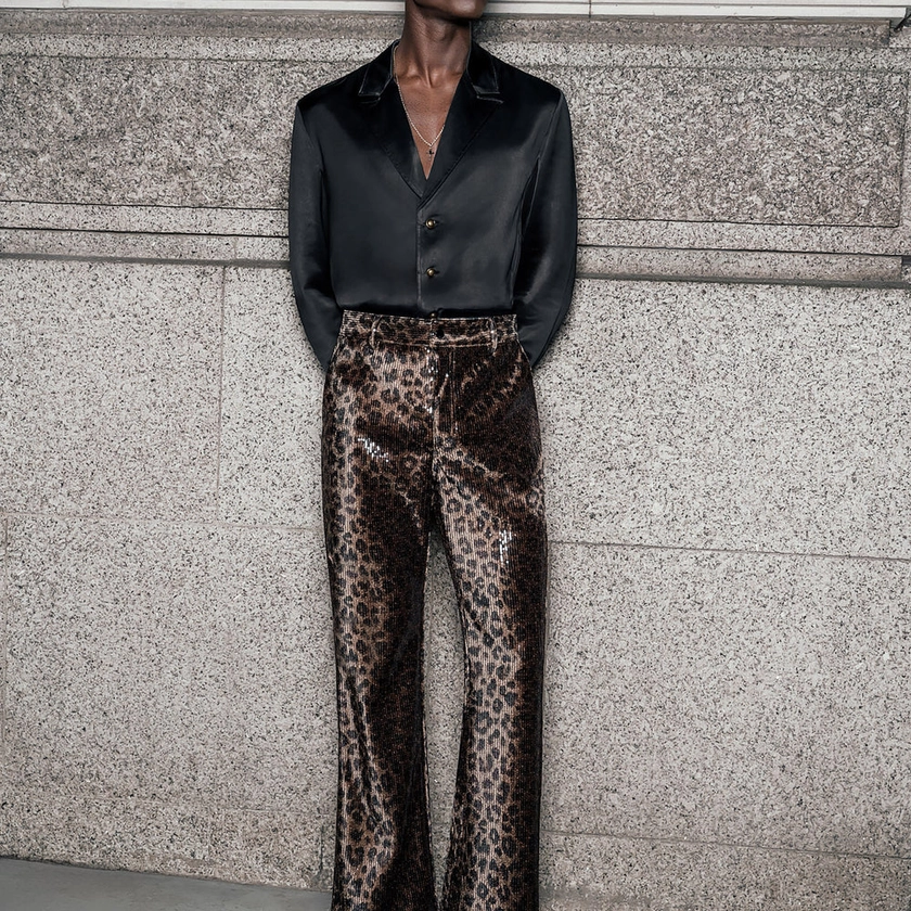 Brown Leopard Print Sequin Flares