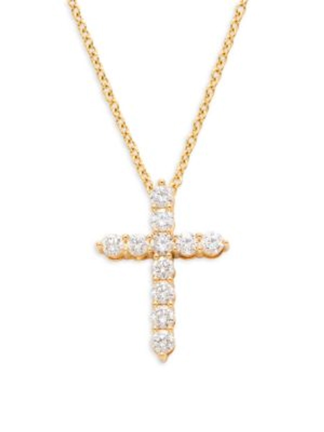 Badgley Mischka 14K Yellow Gold & 1 TCW Lab Grown Diamond Cross Pendant Necklace on SALE | Saks OFF 5TH