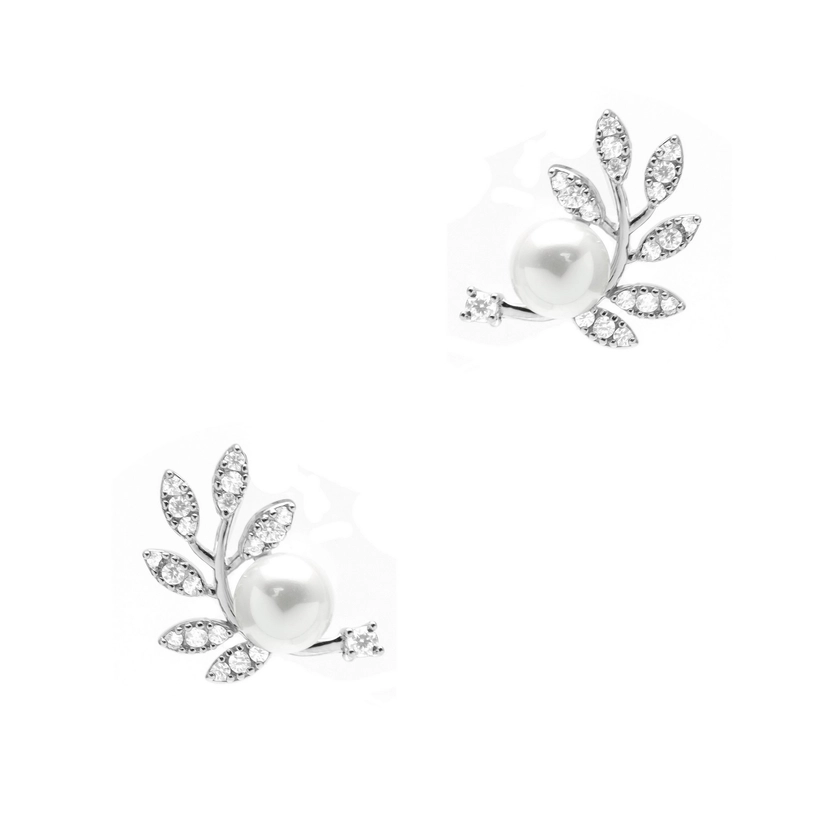 BOUCLES D'OREILLES EN ARGENT FEUILLE ET PERLE - AASS3D4823