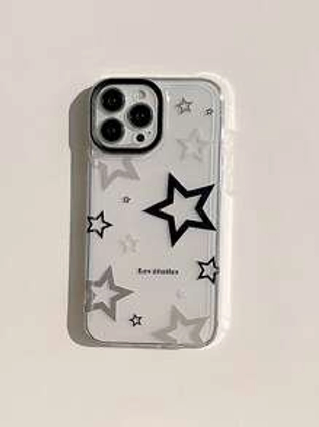 1pc Transparent Case With Grey, Black And Silver Starry Design For Mobile Phone