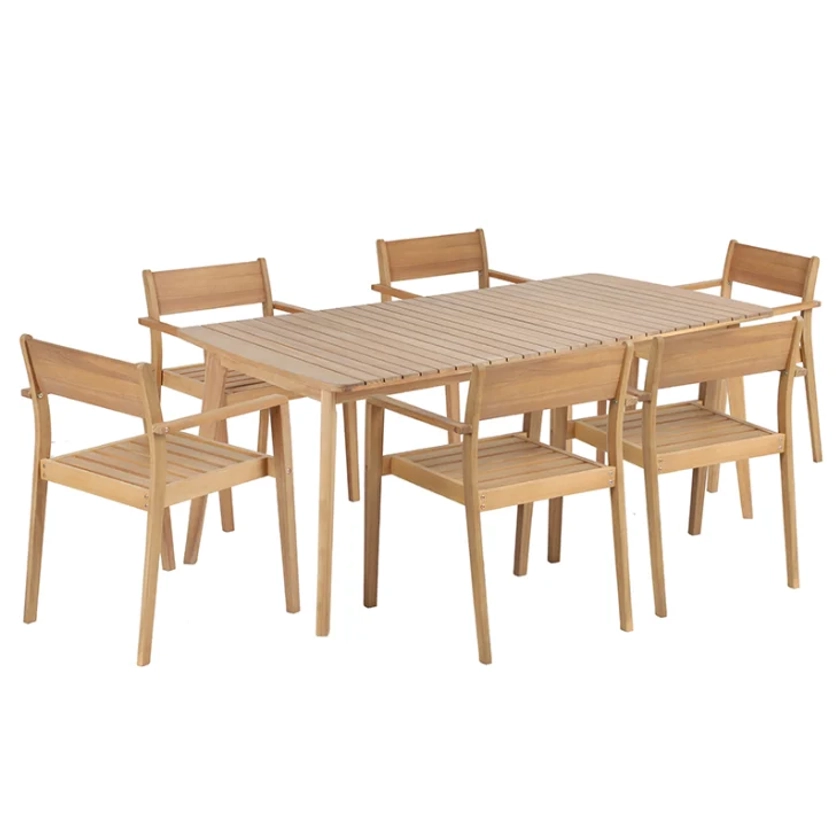 Ensemble table en bois d'acacia 180 cm et 6 fauteuils Perla | Maisons du Monde