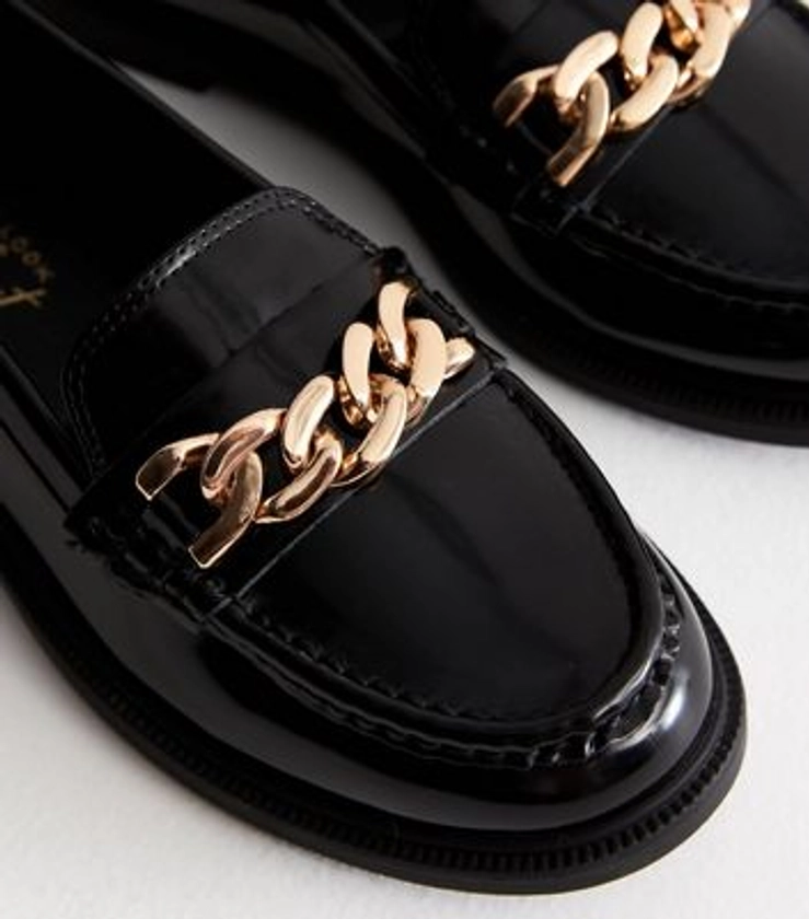 Wide Fit Black Chain-Embellished Loafers