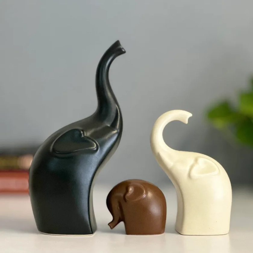 Buy URBAN SENSE | Elephant Family Matte Finish Ceramic Figures | Home Decor Living Room Decorative Items Showpieces House Warming Gifts for New Home | Black Brown White (Elephant Family) Online at Low Prices in India - Amazon.in