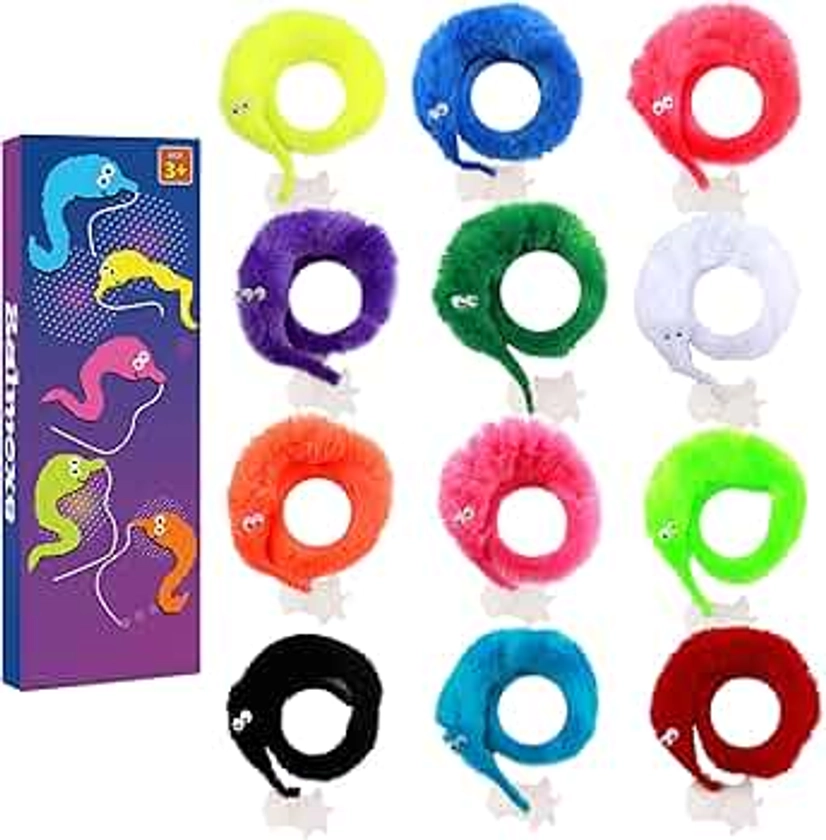 12 Pcs Fuzzy Worms on with a Invisible String Carnival Party Favors for Kids Birthday (12 Colors)