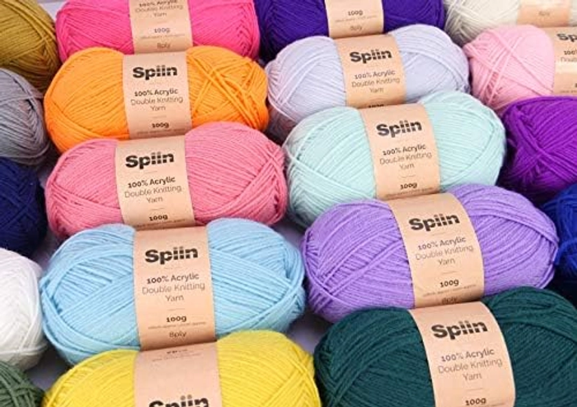 Spiin Premium Yarns-20x100g Skeins Pack (Approx 4000 Metres) -Super Soft-110 Vegan-DK 8ply, Crochet, Knitting and Kids Craft, Acrylic, Multicolour, 100g Value Yarn Set : Amazon.co.uk: Home & Kitchen