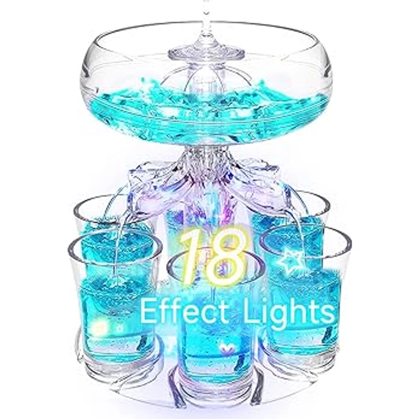 Party Drink Dispenser with 6 Shot Glasses Set - 18 Effect Lights Shot Glass Dispenser Acrylic Touchless Shot Pourer for Juice Spirits Cider Whiskey Cocktail, Fun Bar Accessories Home Gifts (V2 LED) : Amazon.co.uk: Home & Kitchen