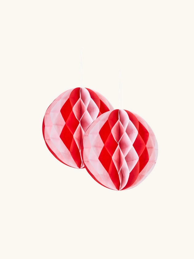 Honeycomb pompoms | Paper. Ø18 cm. 2 pcs. | Red