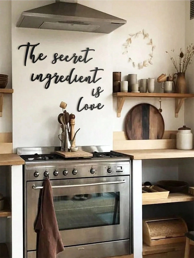 1pc 'the Secret Ingredient Is Love' Pvc Self-adhesive Wall Sticker For Kitchen Wall Decoration, Black Minimalist Geometric Art Wall Decal For Modern Home Wall Decor, Suitable For Indoor Art Decoration, Kitchen