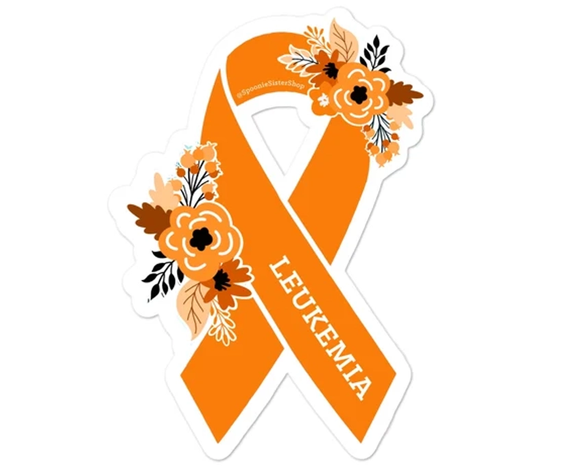 Leukemia Sticker, Leukemia Awareness Stickers, Floral Orange Awareness Ribbon, Cancer Awareness Decal, Leukemia Support Gift