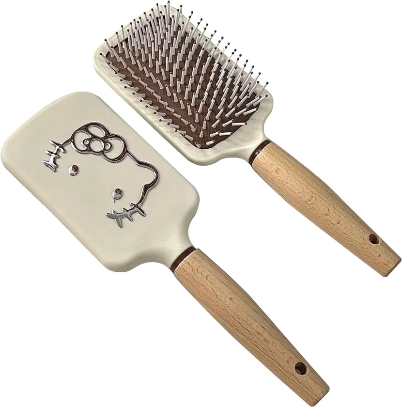 Cute Hair Brush for Thick Curly Thin Long Short Wet or Dry Hair, Wooden Handle Friendly Massage Scalp Brush for Women and Girls