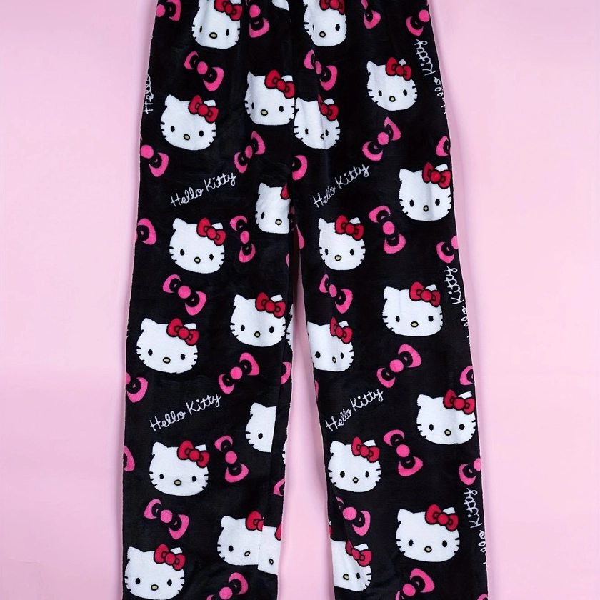 Authorized Sanrio Pijama de franela Kawaii Sanrio Hello Kitty para mujer, pantalones de Casa informales de Anime de dibujos animados de lana blanca cálida, regalos de moda de otoño