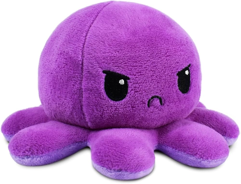 TeeTurtle | The Original Reversible Octopus Plushie | Patented Design | Sensory Fidget Toy for Stress Relief | Light + Dark Purple | Happy + Angry | Show Your Mood Without Saying a Word!