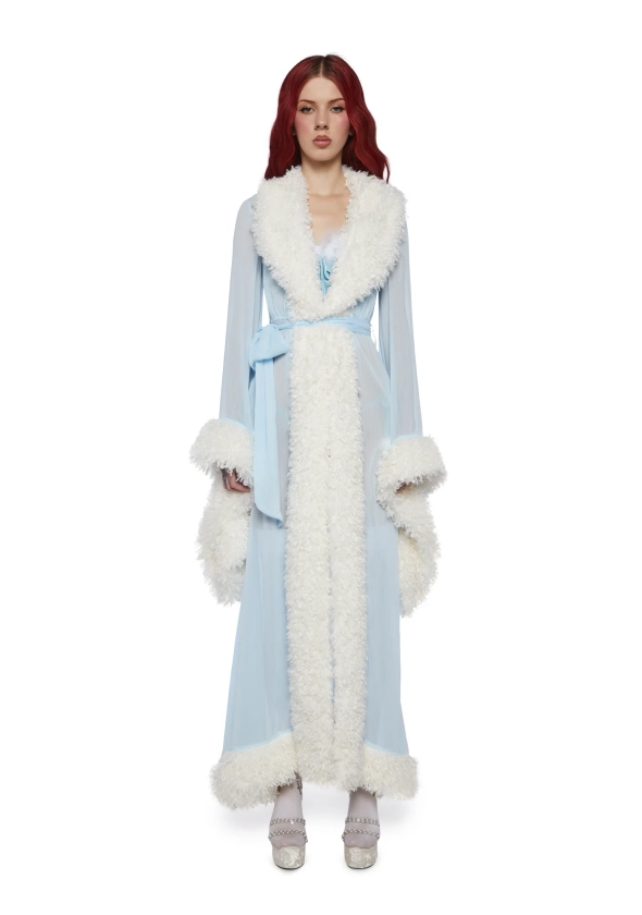 Sugar Thrillz Chiffon Sheer Robe Wit Faux Fur Trim.