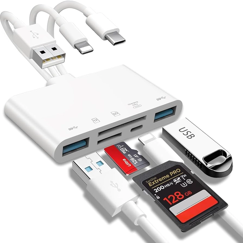 Lector de tarjetas de memoria 5en1, adaptador OTG USB y lector de tarjetas SD para Phone/Pad, dispositivos USB C y USB A con ranuras para tarjetas Micro SDySD, compatible con SD/MicroSD/SDHC/SDXC/MMC : Amazon.com.mx: Electrónicos