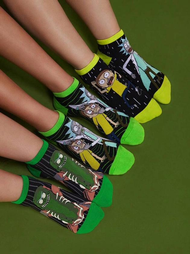 Rick and Morty X SHEIN Ensemble De 3 Paires De Chaussettes Courtes Pour Femmes À Motif De Personnage De Dessin Animé | Mode en ligne | SHEIN FRANCE