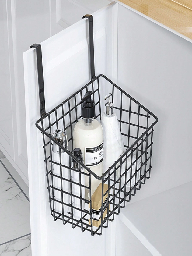 1pc Metal Kitchen Cabinet Door Storage Basket - Multifunctional Hanging Organizer For Home - No Electricity Or Wood Material Required