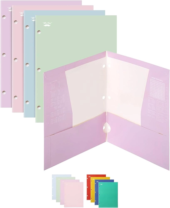 Mr. Pen- Pocket Folders, 4 Pocket, 4 Pack, Pastel Colors, Folders with Pockets 3 Hole Punched, Folders, Folders for School, Folders with Pockets, Binder Folders, Pocket Folders for 3 Ring Binder