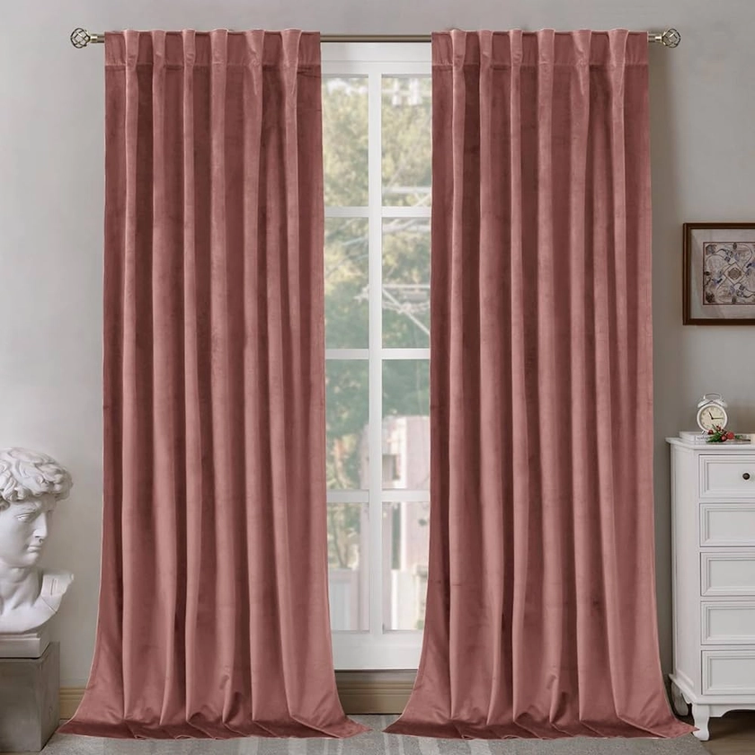 BGment Dusty Rose Velvet Curtains 90 Inch for Bedroom, Thick Thermal Insulated Room Darkening Curtains Noise Reduce Back Tab and Rod Pocket Window Panels for Living Room, Set of 2 Panels, 52 x 90 Inch: Panels: Amazon.com.au