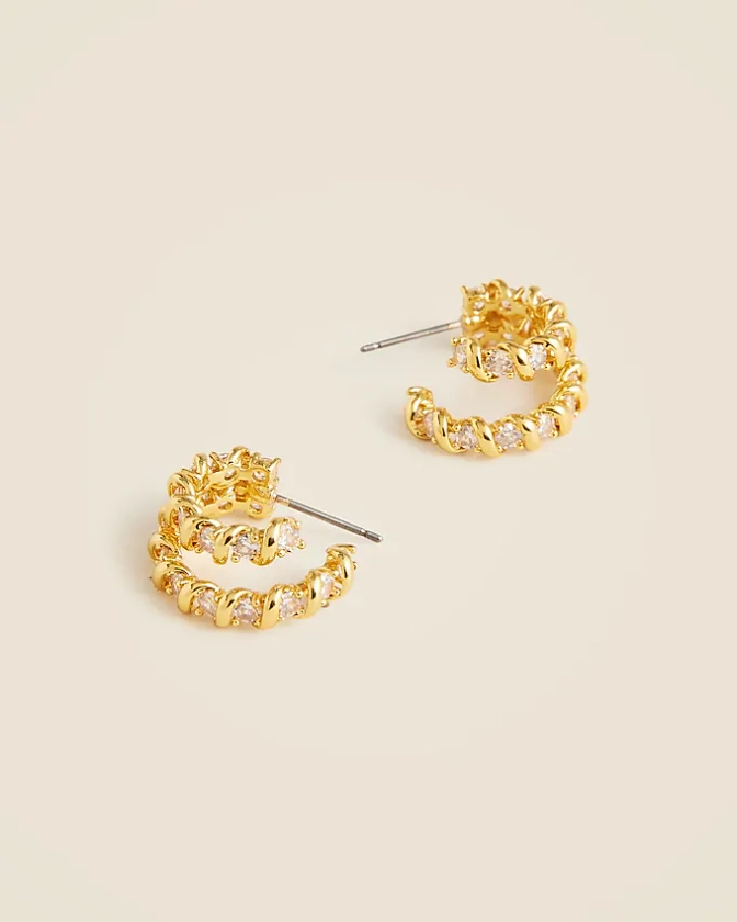 Crystal and gold-tone huggie cubic zirconia earrings