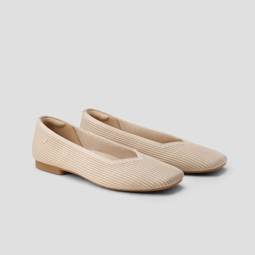 Margot Square-Toe Flats for Bunions&Wide Feet in Almond-More Breathable Margot | VIVAIA