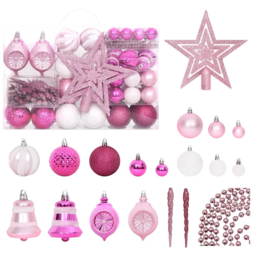 vidaXL Christmas Bauble Set 108 Piece White and Pink Christmas Tree Ornament on OnBuy