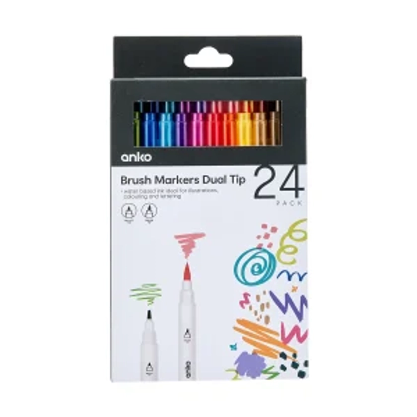24 Pack Dual Tip Brush Markers