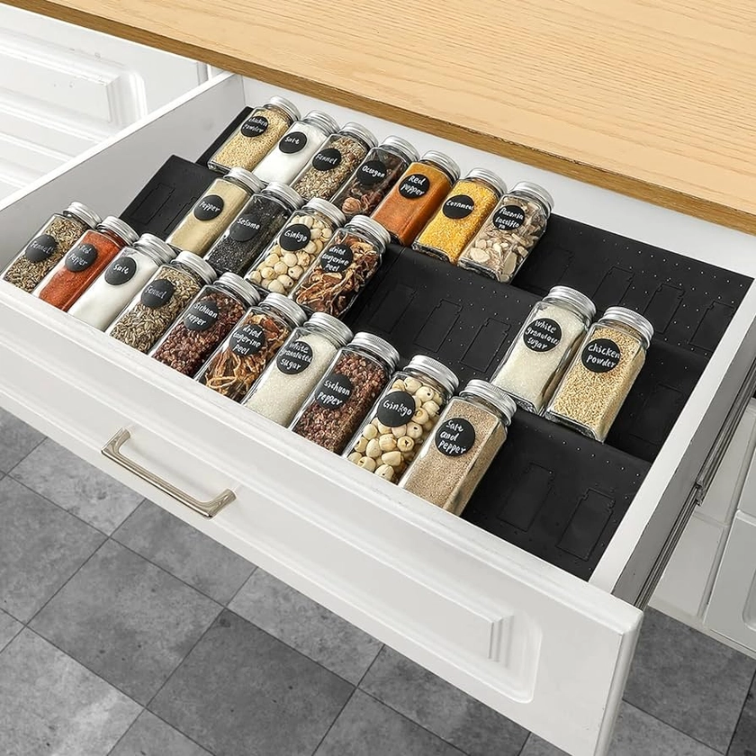 Famhap Spice Drawer Organizer, 6 Tier Expandable from 29.5cm to 59cm Seasoning Rack Tray Insert for Kitchen Drawers, Spice Rack Drawer for Spice Jars(Jars not included)