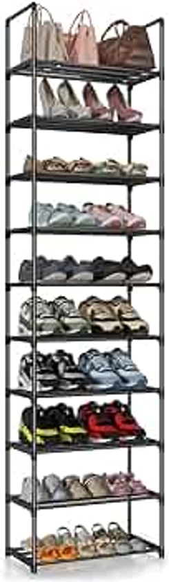 Shoe Rack 10 Tiers, Shoe Organizer, Shoe Rack for Closet, Metal Frame Shoe Shelf, Shoe Rack for Entryway, Tall Shoe Rack, Narrow Shoe Rack