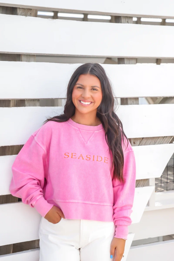 Bubblegum Cropped Corded Seaside Sweatshirt