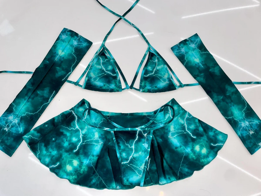 Emerald Dusk Skirt Sleeve bikini Set