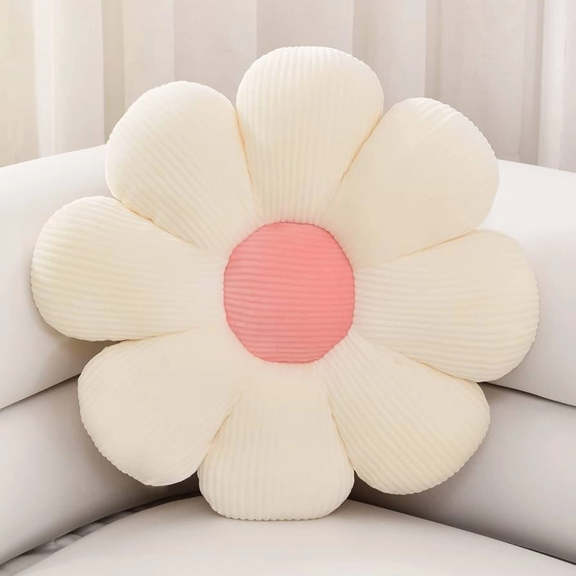 Sioloc Flower Shaped Throw Pillow Butt Cushion, Floor Pillow,Seating Cushion,Cute Room Decor & Plush Pillow for Bedroom Sofa Chair(White,15.7'')