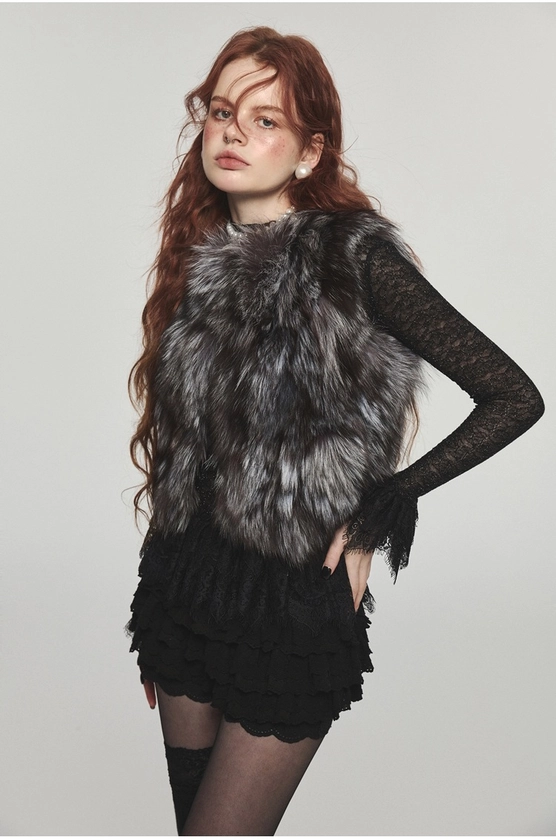 1JINN STUDIO Silver fox fur vest - shop.cor