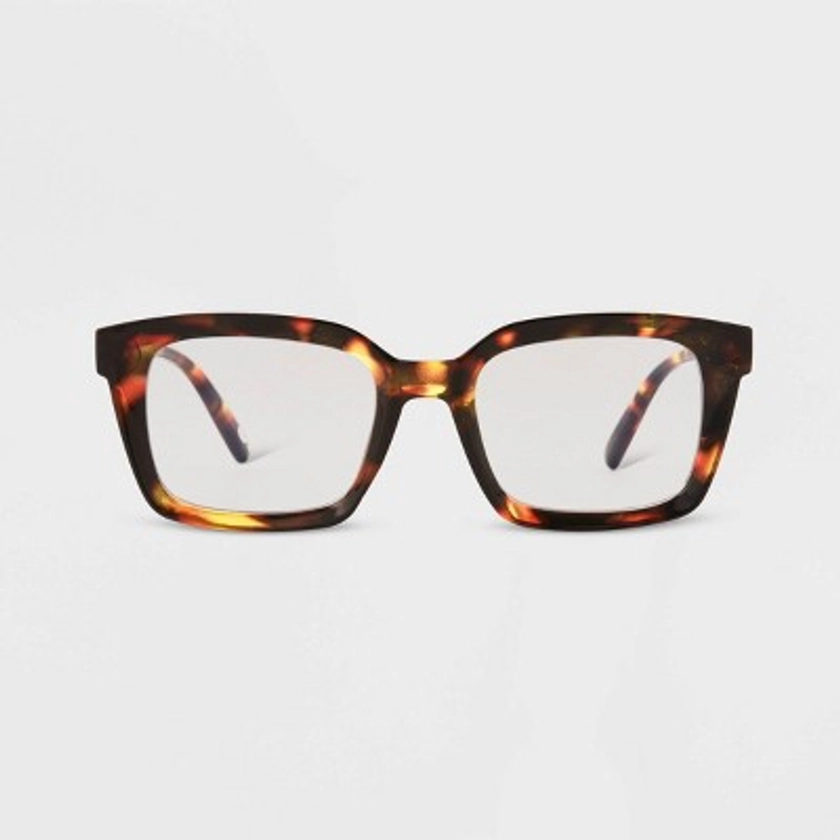 Women's Tortoise Print Shiny Plastic Rectangle Blue Light Filtering Glasses - Universal Thread™ Dark Brown