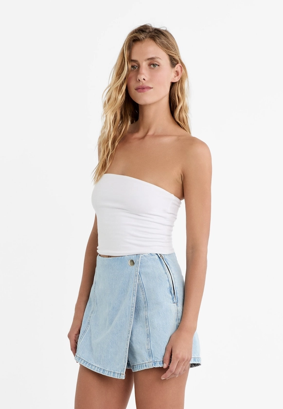 Jupe-culotte portefeuille en jean