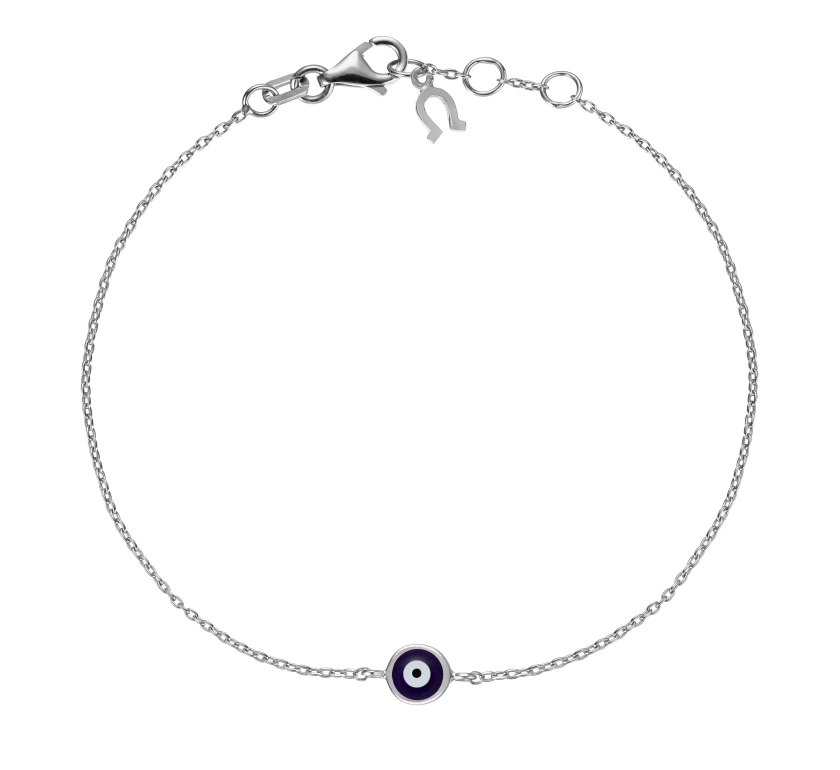 Didem Evil Eye Bracelet- White Gold & Navy Evil Eye