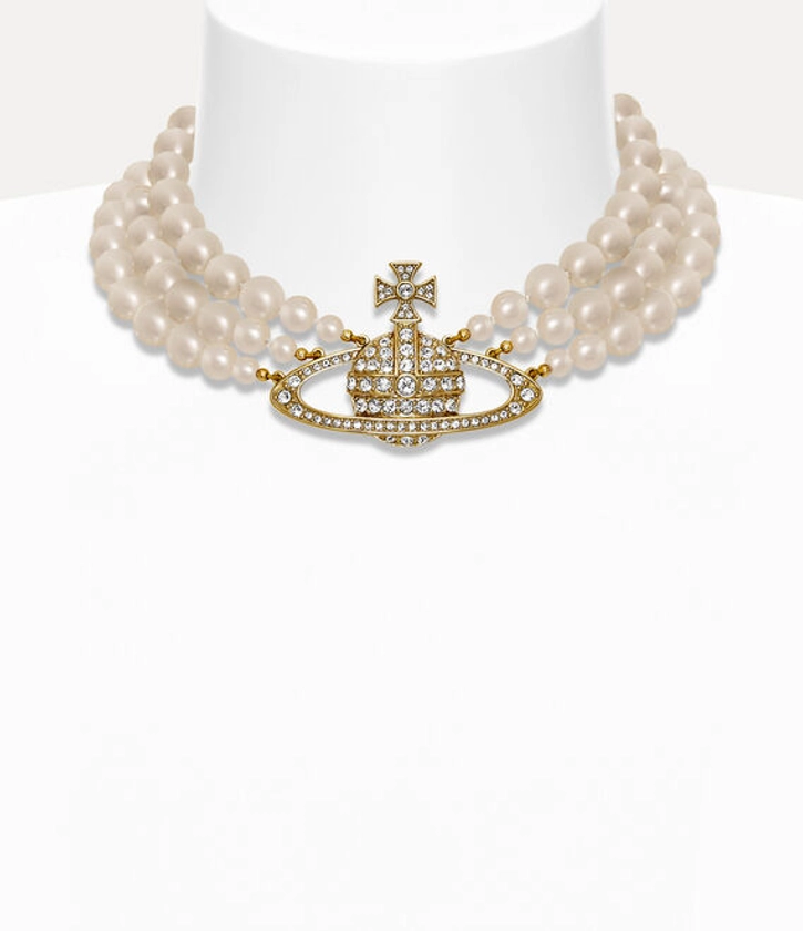 Three Row Pearl Bas Relief Choker