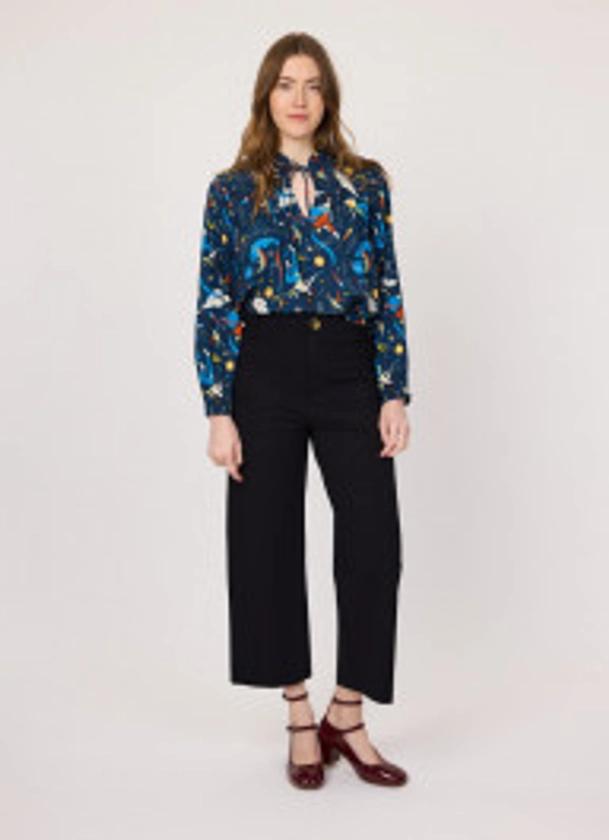 Millie Astrological Print Tie Neck Blouse