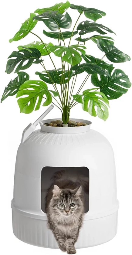 Lifewit Litter Box Cat with Faux Plant & Scoop, Hidden Enclosure Litter Tray with Odor Control & Carbon Filter in Living Room, Bedroom, Corner, White