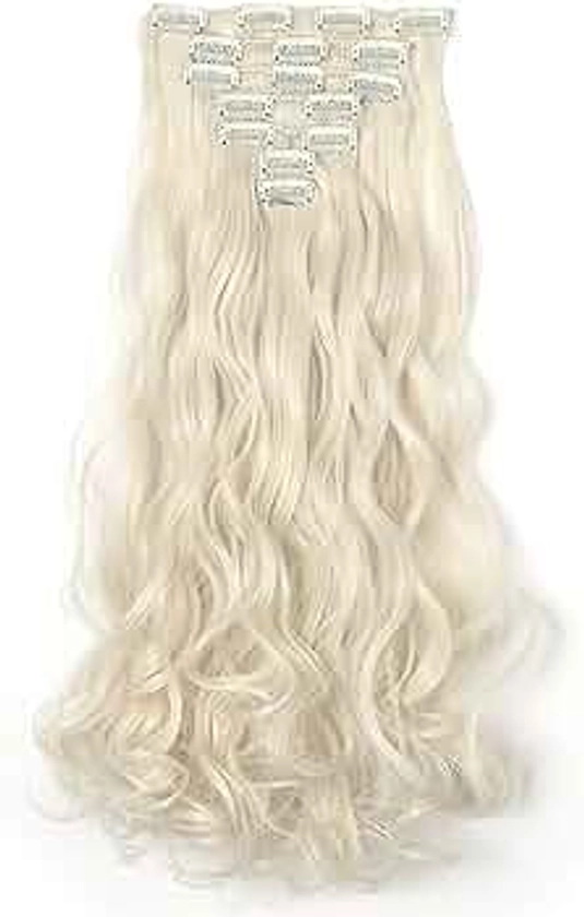 OneDor 20" Curly Full Head Clip in Synthetic Hair Extensions 7pcs 140g (60#-Platinum Blonde)