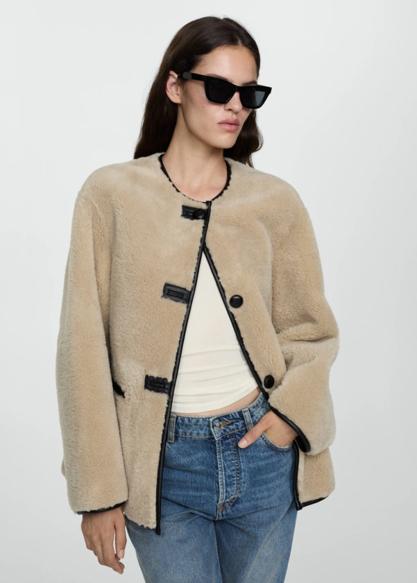 Fur-effect coat with appliqués - Women | MANGO USA