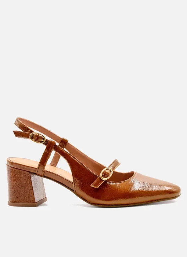 Escarpins slingback cuir vernis | Marron