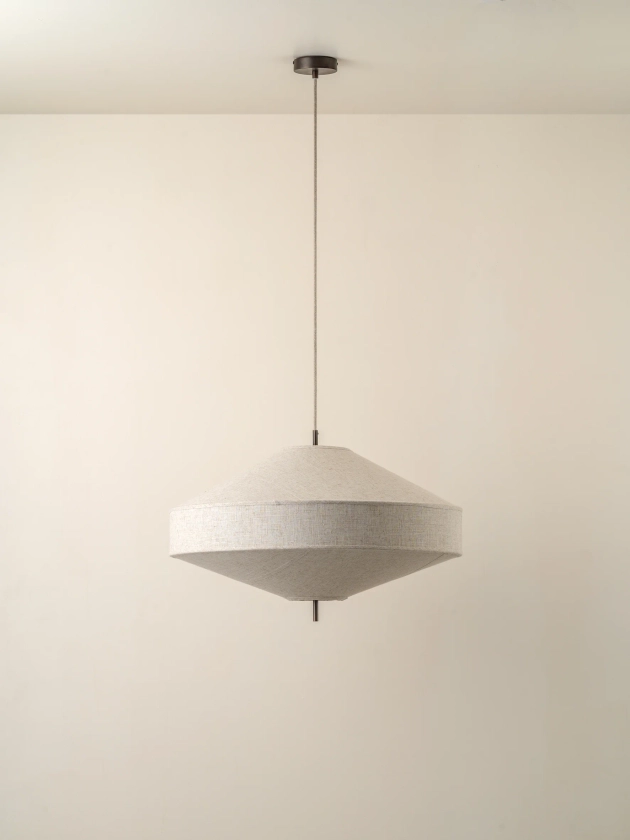 Solara - large aged brass and layered natural linen pendant