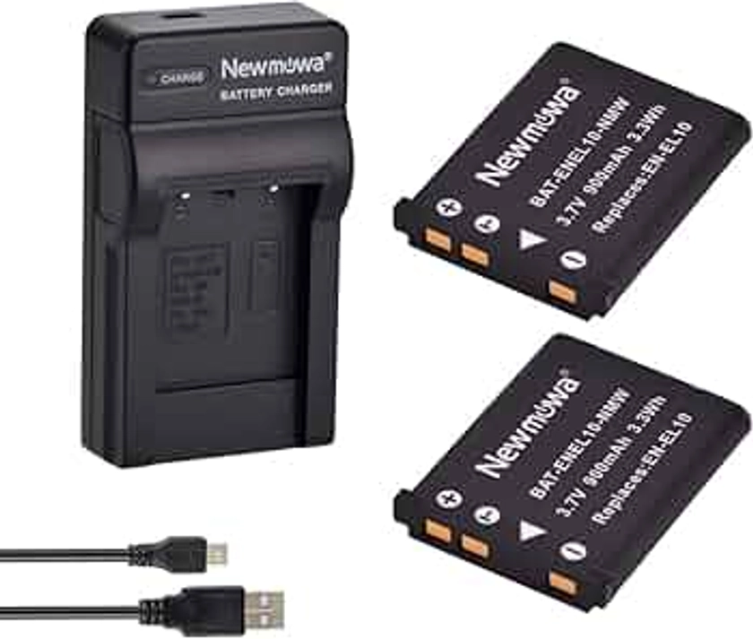 Newmowa Remplacement Batterie EN-EL10 (2) et Chargeur USB Portable Kit pour Nikon Coolpix S60, S80, S200, S202, S203, S205, S210, S220, S225, S230, S500, S510, S520, S570, S600, S700, S3000