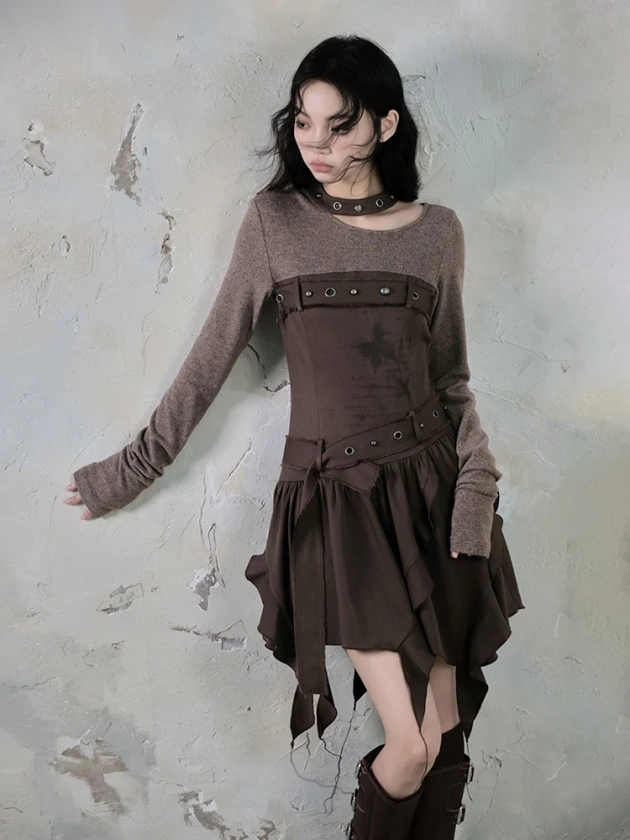 Stained Butterfly Irregular Ruffled Switching Dress【s0000004390】