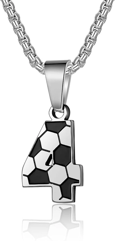 ZRAY Soccer Number Necklace for Men Soccer Charm Pendant Stainless Steel Silver Chain 22+2 inch Personalized Soccer Gift for Men Women