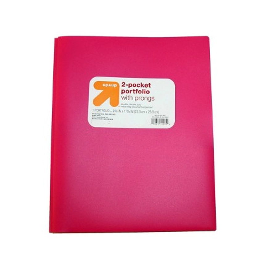 2 Pocket Plastic Folder with Prongs Pink - up & up™