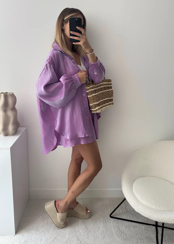 Chemise oversize satiné IMAÉ - lilas